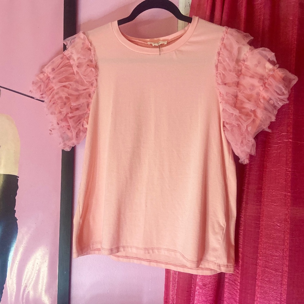 Entro Pink Puff Polka Dot Oversized Sleeve Feminine Blouse Women’s Medium
